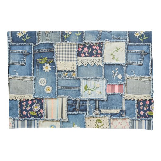 Patchwork Denim Kissenbezug (Vorderseite)