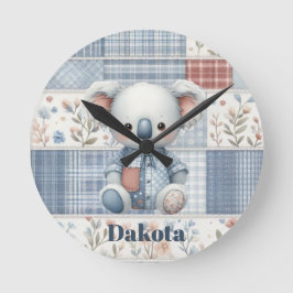 Patchwork Denim Koala Round Clock Runde Wanduhr