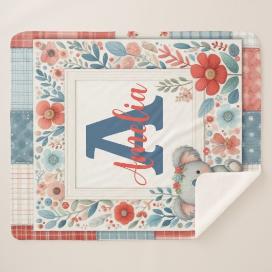 Patchwork Denim Koala Sherpa Blanket Sherpadecke (Vorderseite (Horizontal))