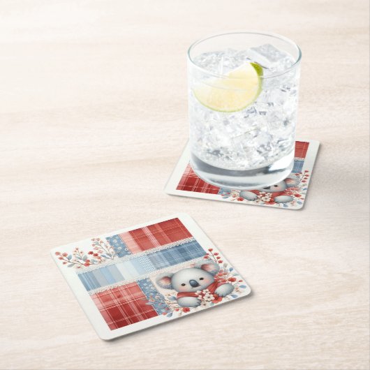 Patchwork Denim Koala Square Paper Coasters Rechteckiger Pappuntersetzer (Vor Ort)