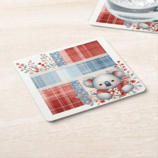 Patchwork Denim Koala Square Paper Coasters Rechteckiger Pappuntersetzer (angewinkelt)