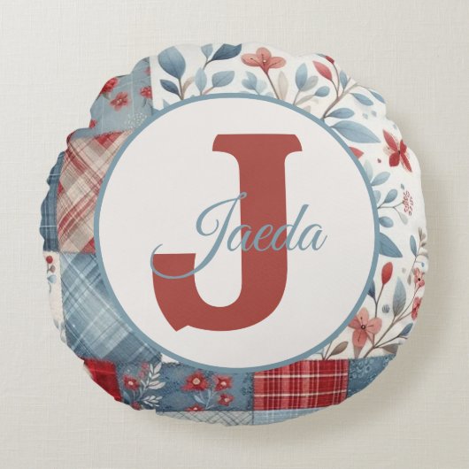 Patchwork Denim Koala Throw Pillow Rundes Kissen (Vorderseite)