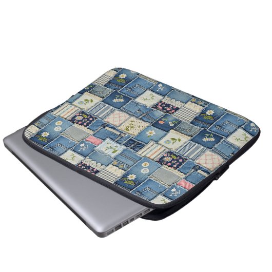 Patchwork Denim Laptopschutzhülle (Vorne Knopf)