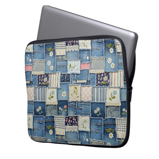 Patchwork Denim Laptopschutzhülle (Vorderseite Links)