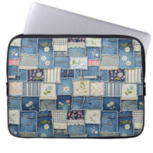 Patchwork-Denim Laptopschutzhülle
