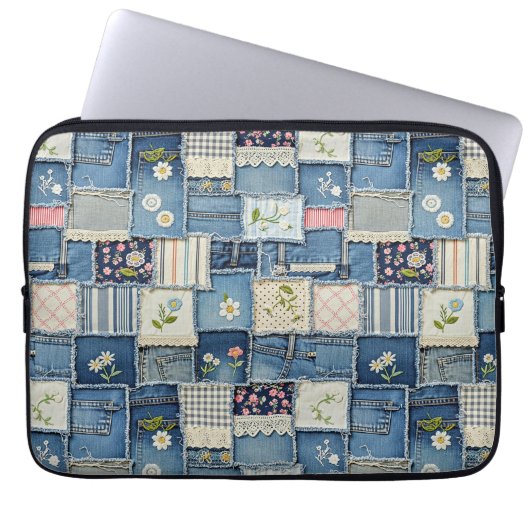 Patchwork Denim Laptopschutzhülle (Vorderseite)