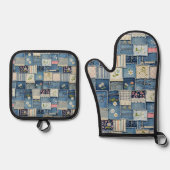 Patchwork Denim Ofenhandschuh & Topflappen-Set (Vorderseite)
