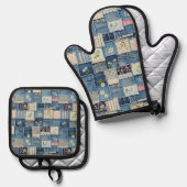 Patchwork Denim Ofenhandschuh & Topflappen-Set (Vorderseite/Rückseite)