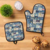 Patchwork Denim Ofenhandschuh & Topflappen-Set (Oben Unten)
