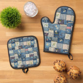 Patchwork Denim Ofenhandschuh & Topflappen-Set (Oben Unten)