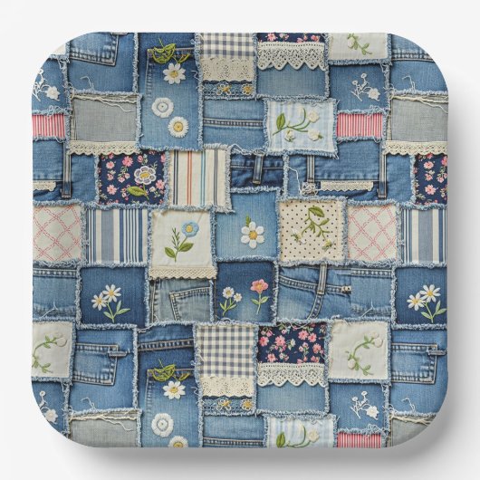 Patchwork Denim Pappteller (Vorderseite)