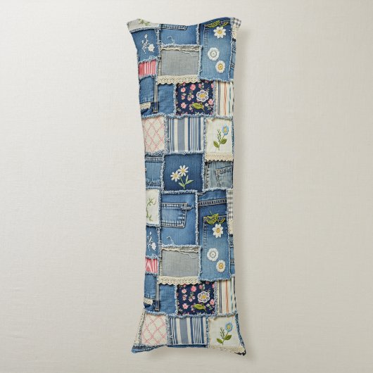 Patchwork Denim Seitenschläferkissen (Vorderseite Vertikal)