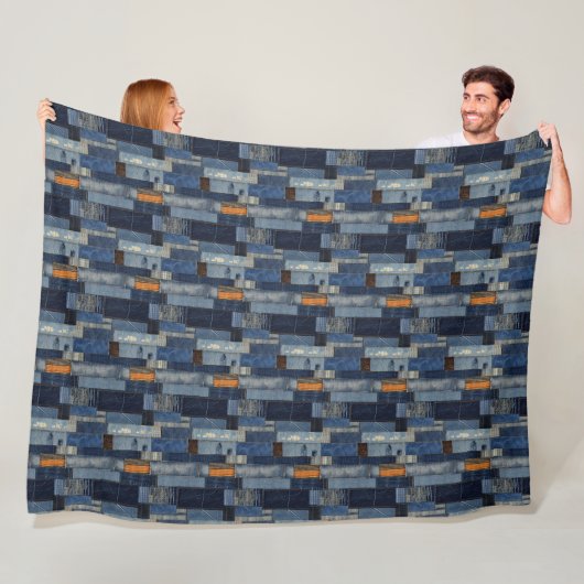 Patchwork-Denim-Stoff-Kunstillustration Nr. 6 Fleecedecke (Beispiel)