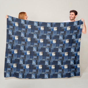 Patchwork-Denim-Stoffkunstillustration Nr. 1 Fleecedecke