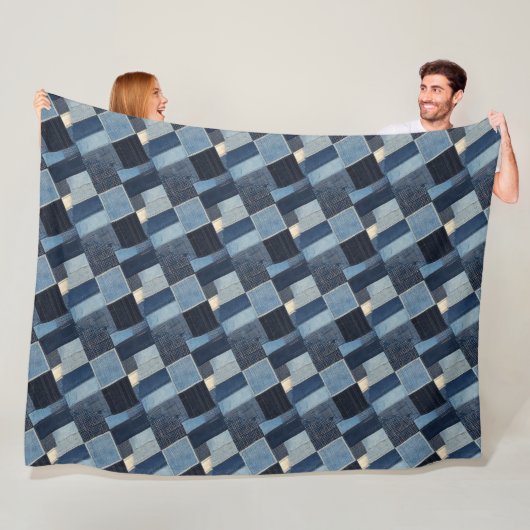 Patchwork-Denim-Stoffkunstillustration Nr. 2 Fleecedecke (Beispiel)