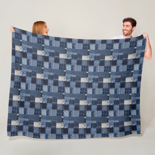 Patchwork-Denim-Stoffkunstillustration Nr. 9 Fleecedecke (Beispiel)