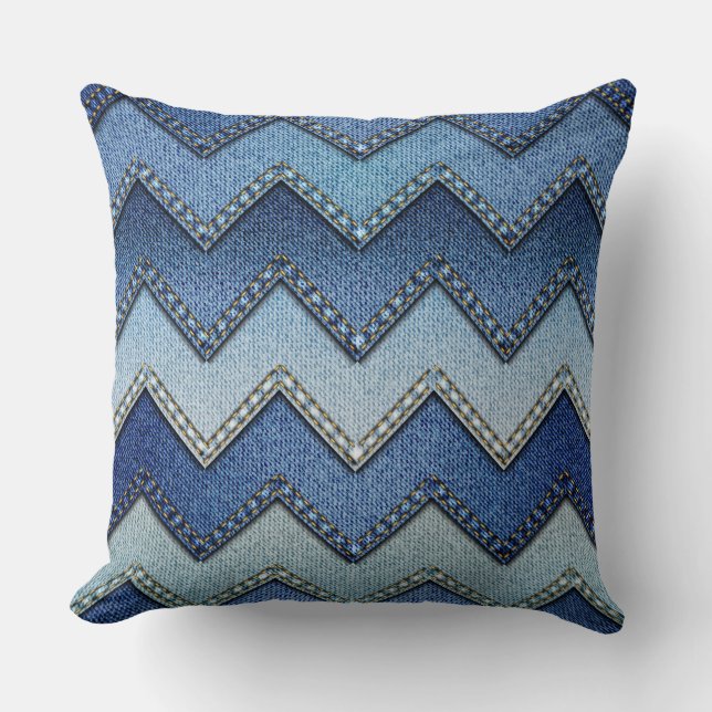 "Patchwork-Denim/Zickzack"-PILLOW Kissen (Vorderseite)