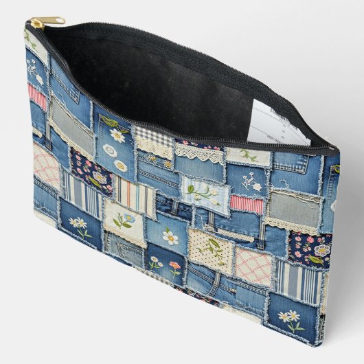 Patchwork Denim Zubehörtasche (Offen)