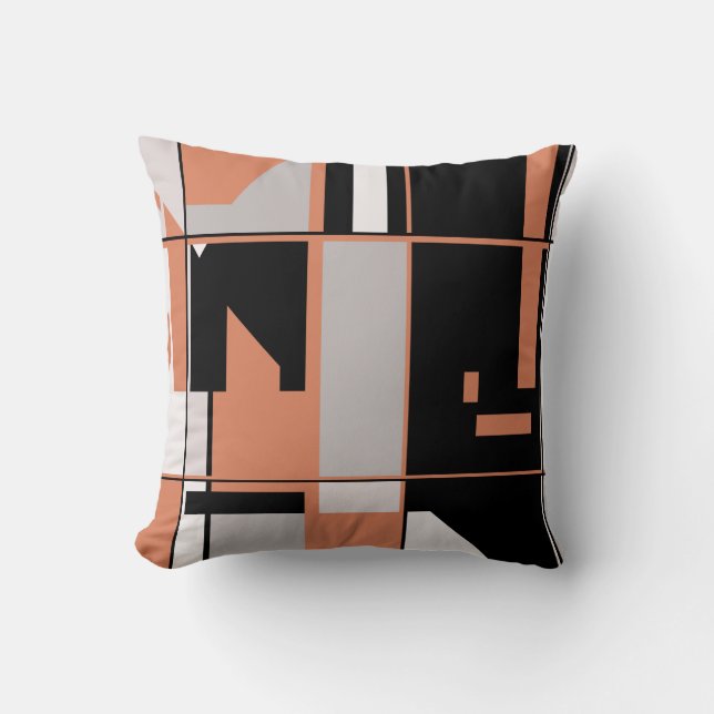 Patchwork-Design in Lachs Orange Black Grey White Kissen (Vorderseite)