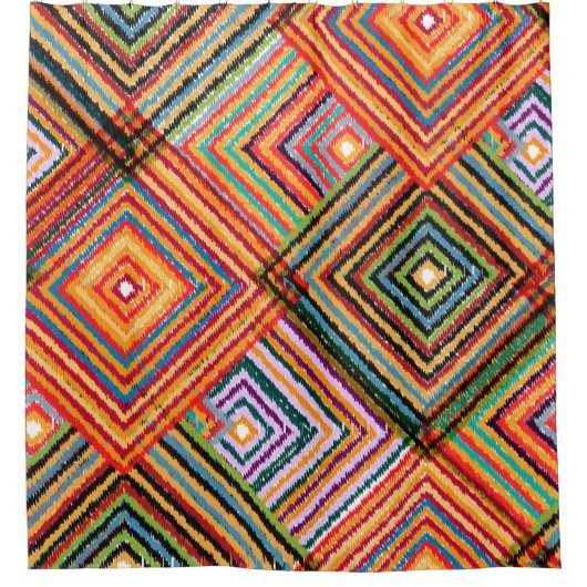 Patchwork-Design mit aztekischen Quadraten. Duschvorhang (Vorderseite)