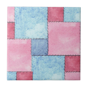 Patchwork Design Tile, Pinks, Blues Fliese