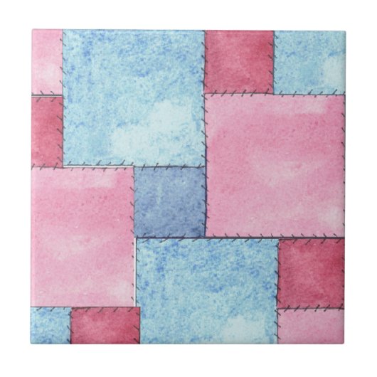 Patchwork Design Tile, Pinks, Blues Fliese (Vorderseite)