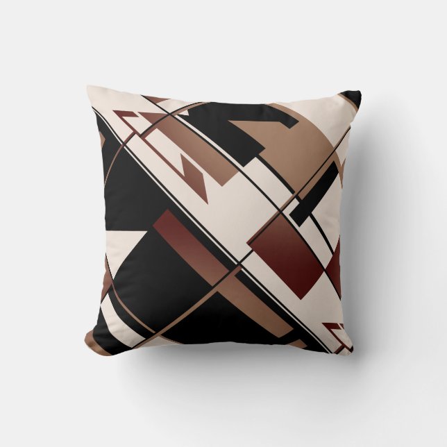 Patchwork Diagonal in Tan Brown Black Beige Design Kissen (Vorderseite)