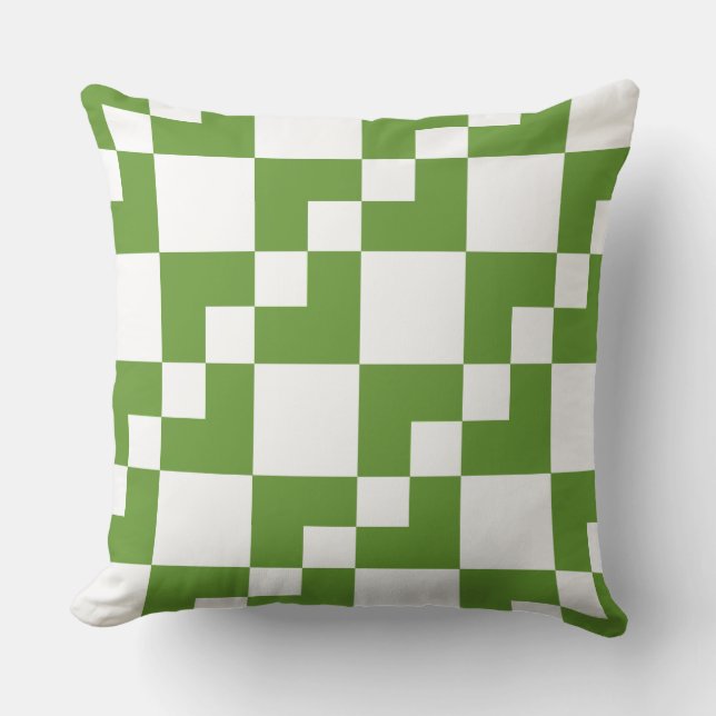 Patchwork Domino - Avocado Green und White Kissen (Vorderseite)