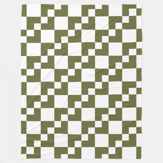 Patchwork Domino - Deep Olive and White Fleecedecke (Vorderseite)