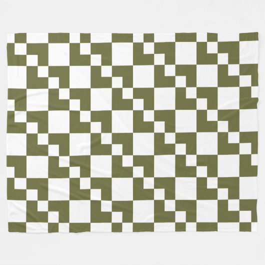 Patchwork Domino - Deep Olive and White Fleecedecke (Vorderseite (Horizontal))