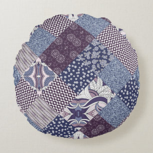 Patchwork Doodle: Vintag Boho Nahtlos. Rundes Kissen