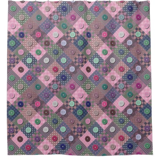 Patchwork Einzigartiges mehrfarbiges Button-Muster Duschvorhang (Vorderseite)