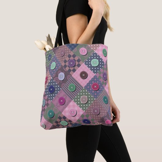 Patchwork Einzigartiges mehrfarbiges Button-Muster Tasche (Von Nahem)