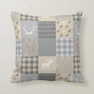 Patchwork Elch - Grau/Tan Kissen