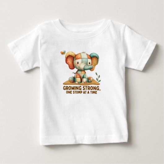 Patchwork-Elefant „Stark werden“ Baby T-shirt (Vorderseite)