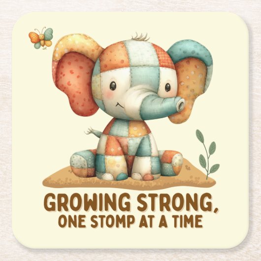 Patchwork-Elefant „Stark werden“ Rechteckiger Pappuntersetzer (Vorderseite)