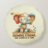 Patchwork-Elefant „Stark werden“ Rundes Kissen (Rückseite)