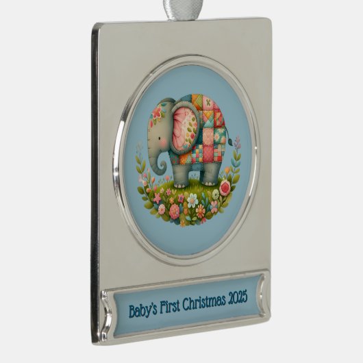 Patchwork-Elefanten-Blumenwiese-Amulett Banner-Ornament Silber (Rechts)