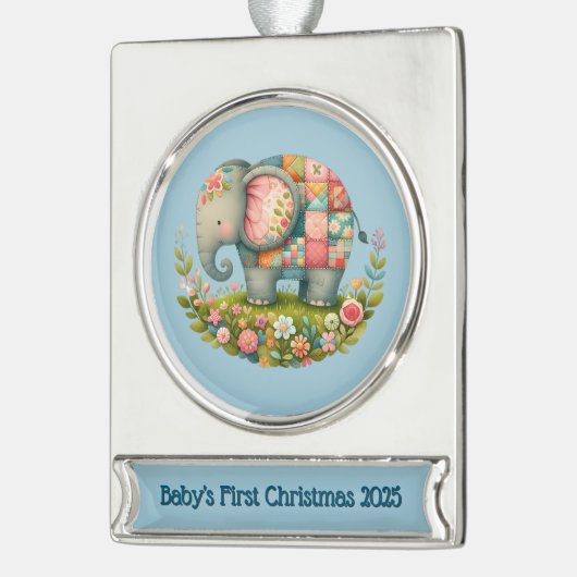 Patchwork-Elefanten-Blumenwiese-Amulett Banner-Ornament Silber (Links)