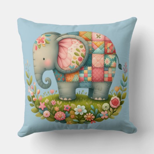 Patchwork-Elefanten-Blumenwiese-Amulett Kissen (Rückseite)