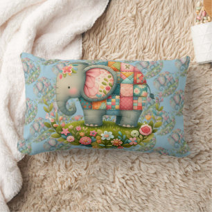Patchwork-Elefanten-Blumenwiese-Amulett Lendenkissen