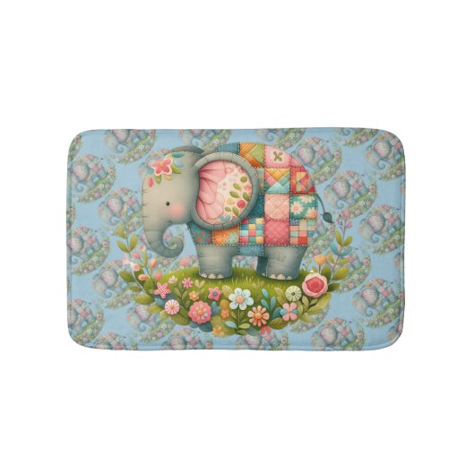 Patchwork-Elefanten-Blumenwiese-Charm Badematte (Vorderseite)