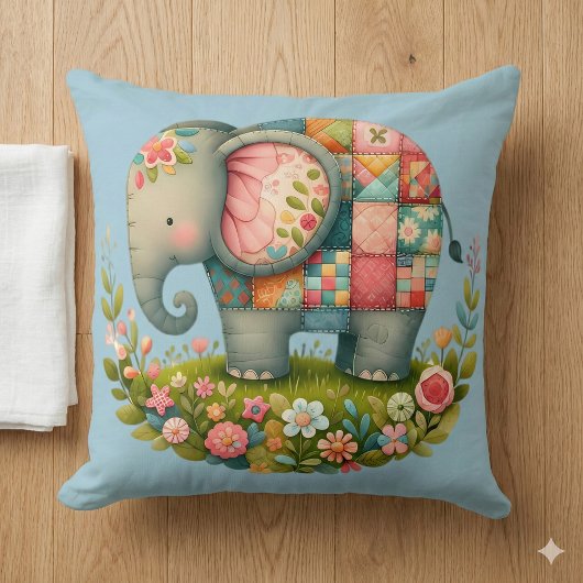 Patchwork-Elefanten-Blumenwiese-Charm Kissen