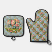 Patchwork-Elefanten-Blumenwiese-Charm Ofenhandschuh & Topflappen-Set (Vorderseite)