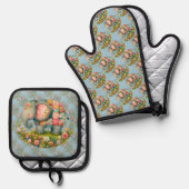 Patchwork-Elefanten-Blumenwiese-Charm Ofenhandschuh & Topflappen-Set (Vorderseite/Rückseite)