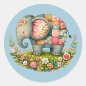 Patchwork-Elefanten-Blumenwiese-Charm Runder Aufkleber (Vorderseite)