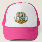 Patchwork-Elefanten-Blumenwiese-Charm Truckerkappe (Vorderseite)