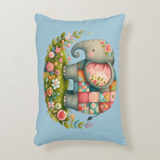 Patchwork-Elefanten Blumenwiese Charme Dekokissen (Vorderseite(Vertikal))