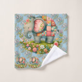 Patchwork-Elefanten-Blumenwiesen-Charm Badhandtuch Set (Waschlappen)