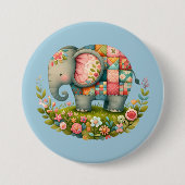 Patchwork-Elefanten-Blumenwiesen-Charm Button (Vorderseite)
